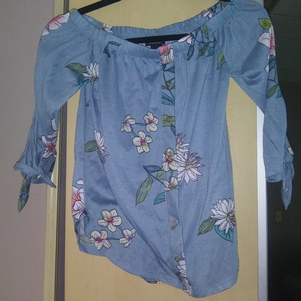 off the shoulders blue dress up shirt